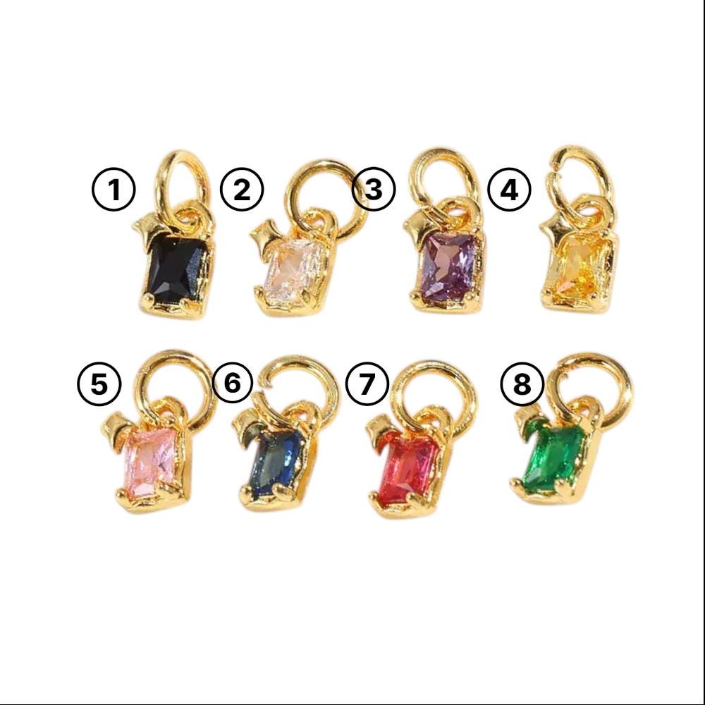 18K Gold CZ Rectangle Charms | Mini Crystal Bar Pendants for Necklaces & DIY Jewelry