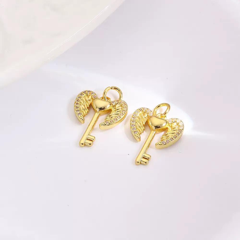 Gold & Silver Charm Set | Cross, Angel Key, Heart , Crystal Pendant Charms for Necklaces , Bracelets