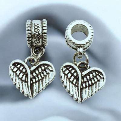 Angel Wing Heart Charm Antique Silver Dangle Bead for Bracelet Necklace
