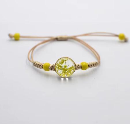 Boho Glass Flower Bracelet  Adjustable Cord   Handwoven Bohemian Jewelry  Dainty Floral Charm
