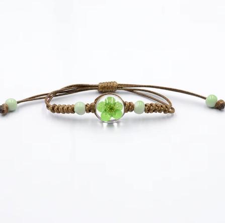 Handmade Real Flower Bracelet  Pressed Resin Charm  Adjustable Macrame  Dried Flower Jewelry