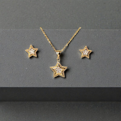 18K gold-plated star jewelry set, featuring a dazzling crystal star pendant and matching stud earrings