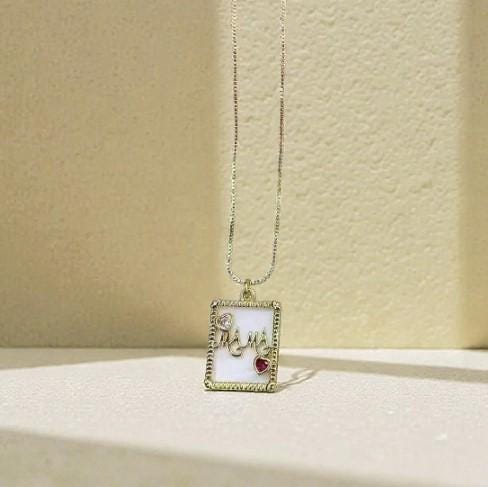 Gold Mom Pendant Necklace  Heart Charm Gift for Mother  Crystal Accent Mom Jewelry