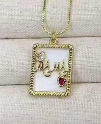Gold Mom Pendant Necklace  Heart Charm Gift for Mother  Crystal Accent Mom Jewelry