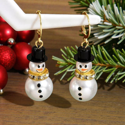 Snowman Charm Earrings  Holiday Pearl Snowman Dangles  Cute Christmas Jewelry Gift