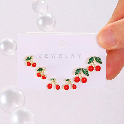 Cherry Stud Earrings Set  Fruit Earrings