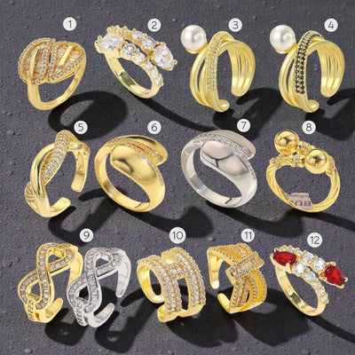 Gold Plated Adjustable Rings  High Fashion Crystal Statement Rings  Trendy Open Band Jewelry