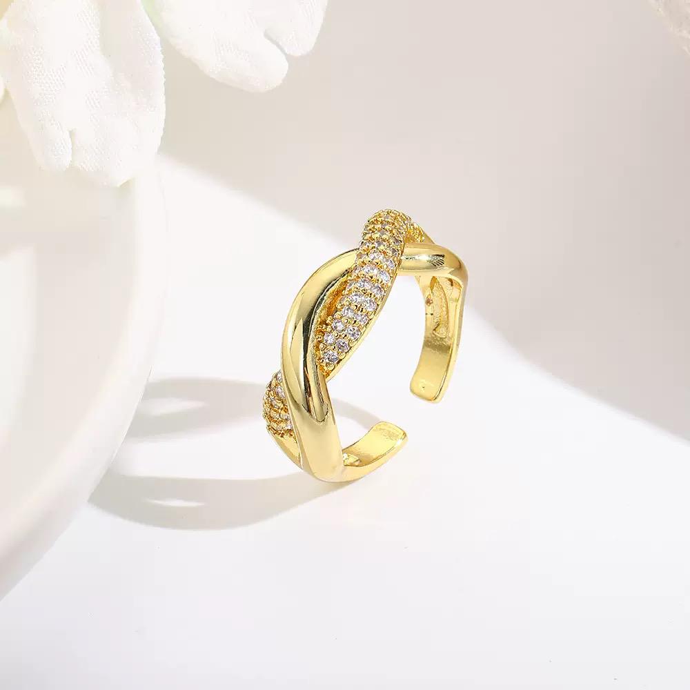 Gold Plated Adjustable Rings  High Fashion Crystal Statement Rings  Trendy Open Band Jewelry