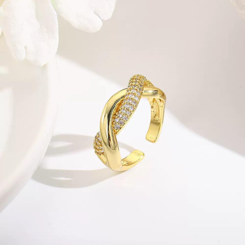Gold Plated Adjustable Rings  High Fashion Crystal Statement Rings  Trendy Open Band Jewelry