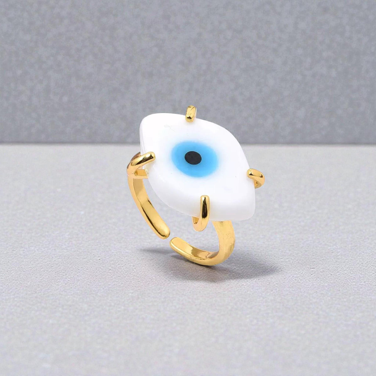Gold Evil Eye Adjustable Rings  Protection Symbol Jewelry  Blue Eye Open Band Ring Gift