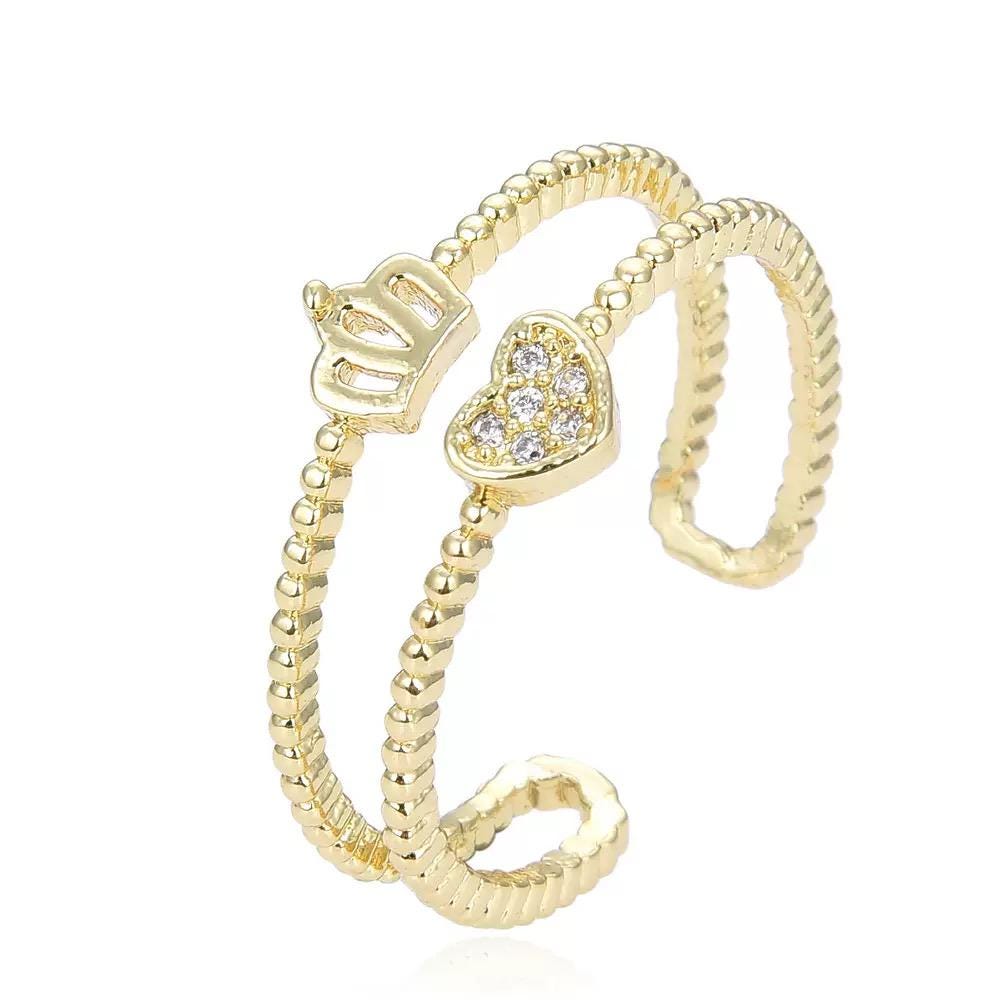 Gold Plated Adjustable Rings Set  Dainty Star Heart Crown Rings, Minimal Stackable Fashion Jewelry