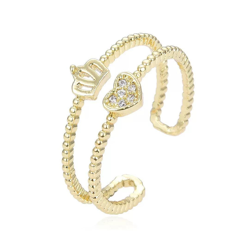 Gold Plated Adjustable Rings Set  Dainty Star Heart Crown Rings, Minimal Stackable Fashion Jewelry