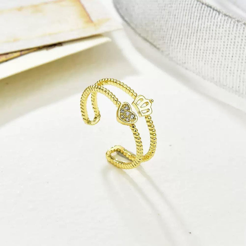 Gold Plated Adjustable Rings Set  Dainty Star Heart Crown Rings, Minimal Stackable Fashion Jewelry
