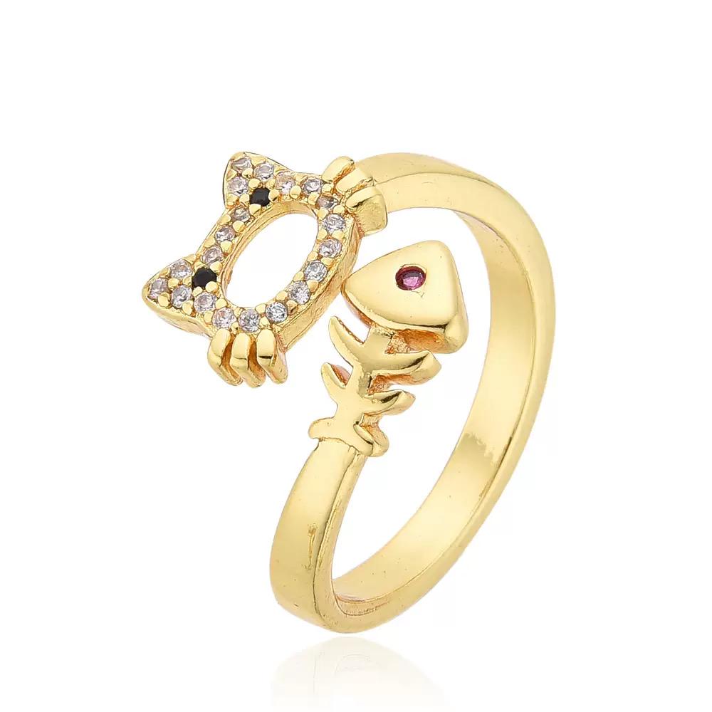 Gold Plated Adjustable Charm Rings | Cute Heart Cat Fish Floral Designs | Trendy Open Rings