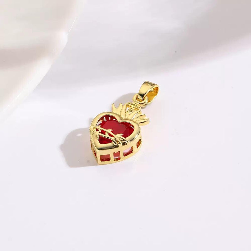 Sacred Heart Crown Charm  Gold Plated DIY Ring, Pendant & Earrings