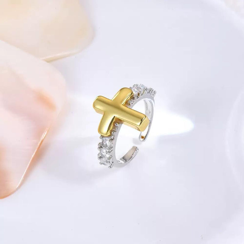 Gold Plated Faith Rings | Cross & Virgin Mary Adjustable Ring
