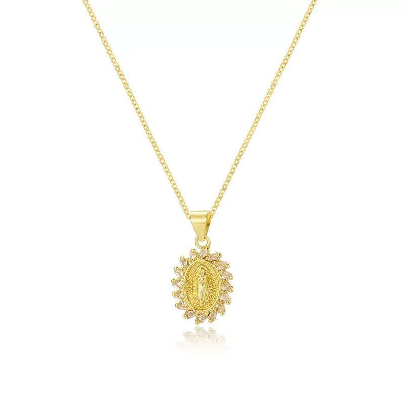 Gold Faith Necklace  Virgin Mary Medallion Pendants