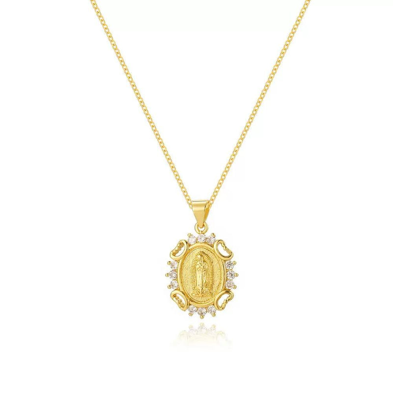 Gold Faith Necklace  Virgin Mary Medallion Pendants