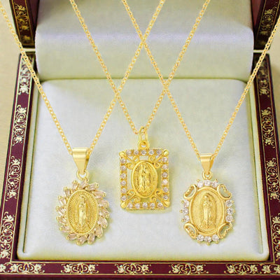 Gold Faith Necklace  Virgin Mary Medallion Pendants