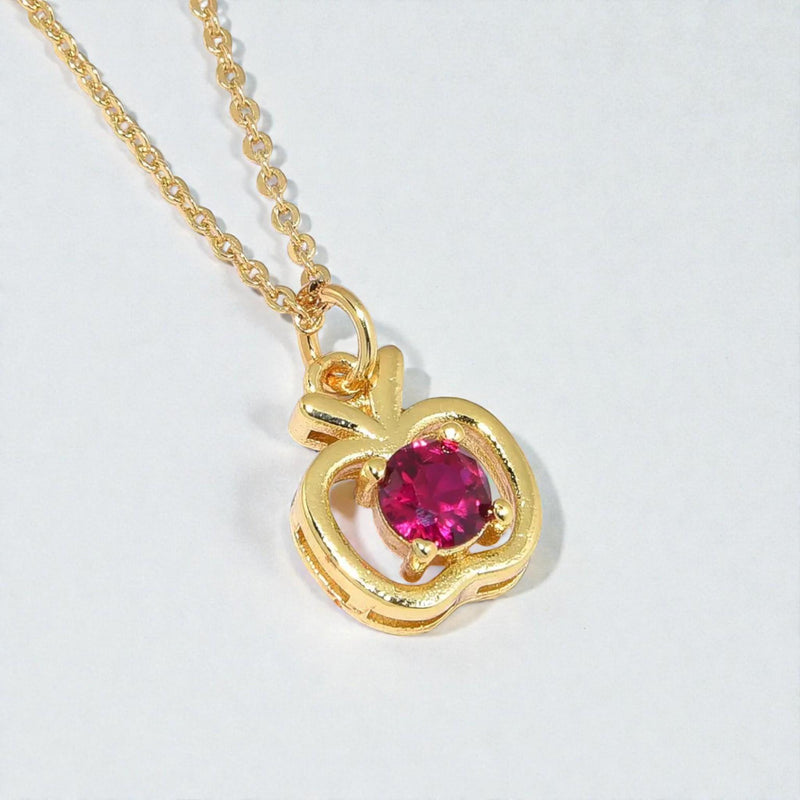Sparkling Apple Charm Necklace 18K Gold Plated