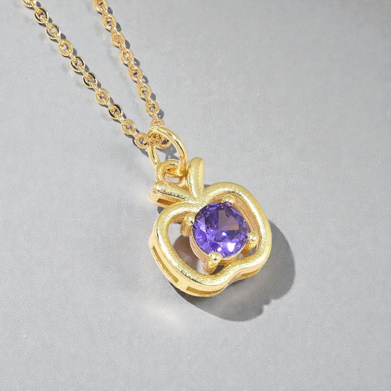 Sparkling Apple Charm Necklace 18K Gold Plated