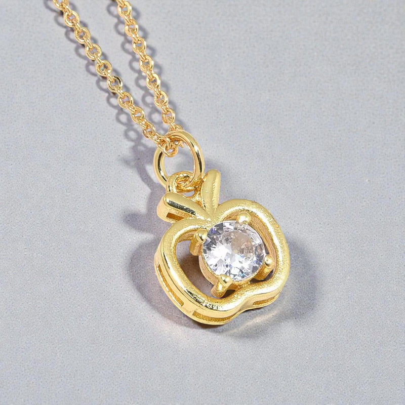 Sparkling Apple Charm Necklace 18K Gold Plated