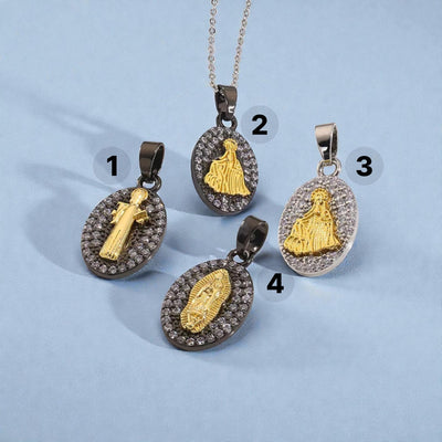 Gold & Pavé Faith Medallion Pendants 18k Gold Plated
