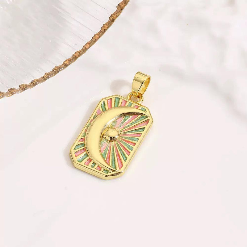 18K Gold Plated Enamel Symbol Pendant Necklace | Colorful Charm Jewelry