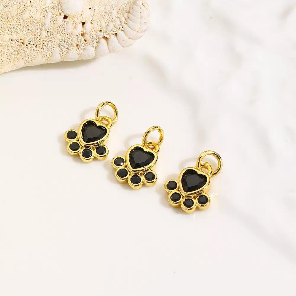 Gold Plated Heart Paw Pendant | Colorful Crystal Pet Charm add-on