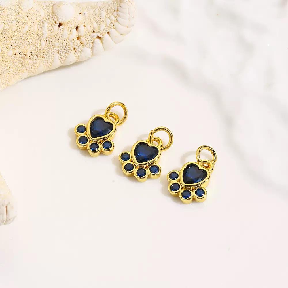 Gold Plated Heart Paw Pendant | Colorful Crystal Pet Charm add-on