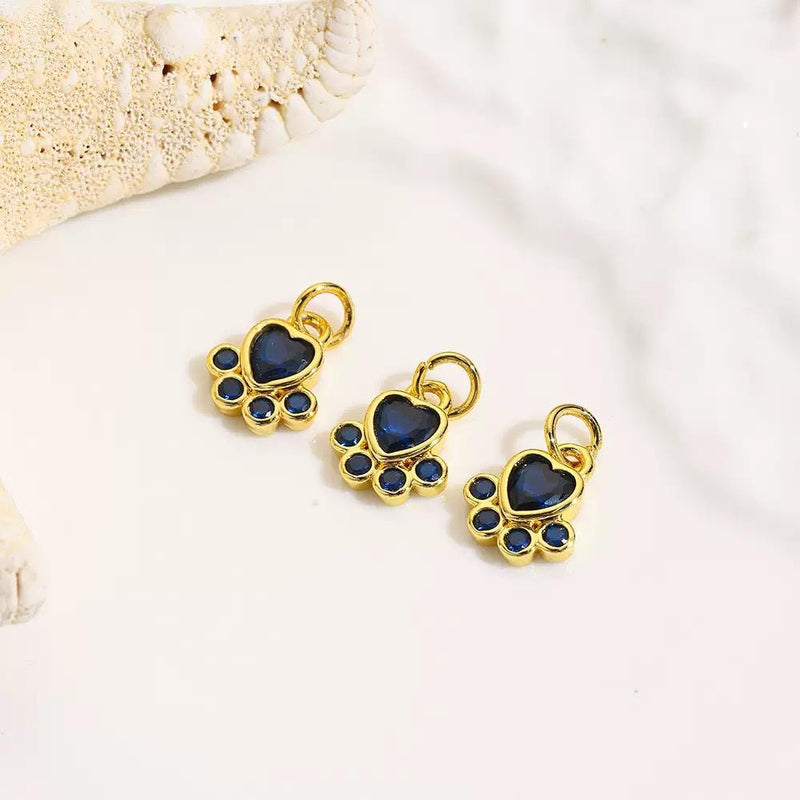 Gold Plated Heart Paw Pendant | Colorful Crystal Pet Charm add-on