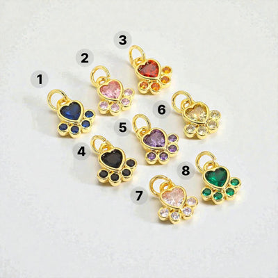 Gold Plated Heart Paw Pendant | Colorful Crystal Pet Charm add-on