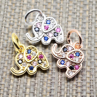 Gold Plated Elephant Charm | Colorful Crystal DIY Add-On Jewelry Charm