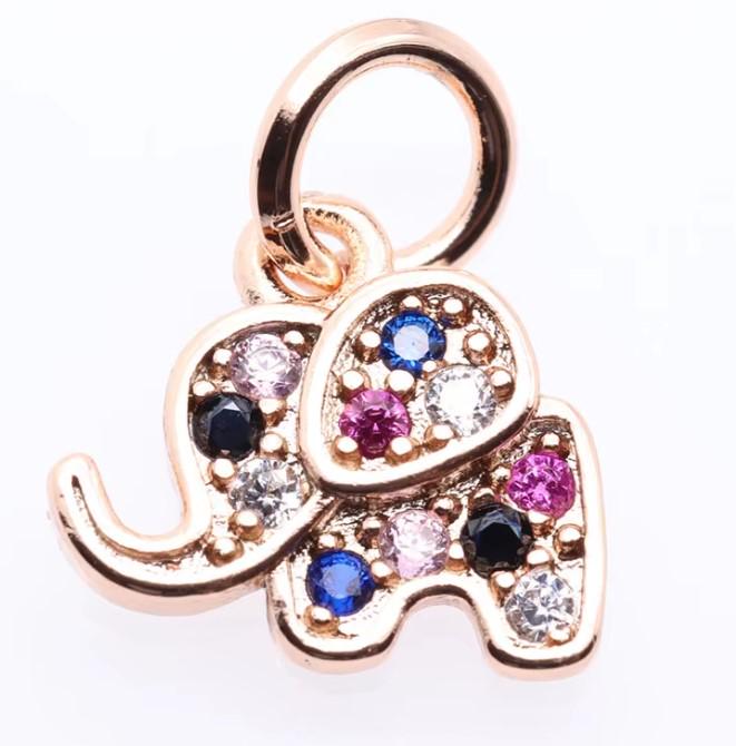 Gold Plated Elephant Charm | Colorful Crystal DIY Add-On Jewelry Charm