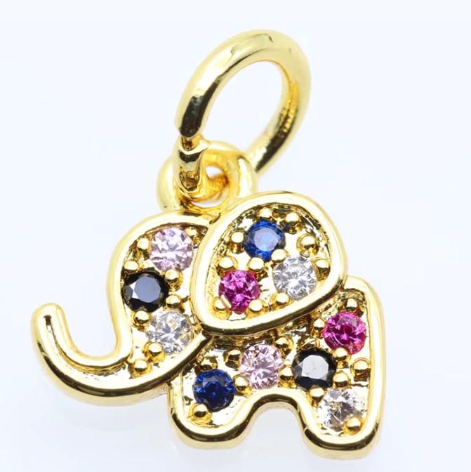 Gold Plated Elephant Charm | Colorful Crystal DIY Add-On Jewelry Charm