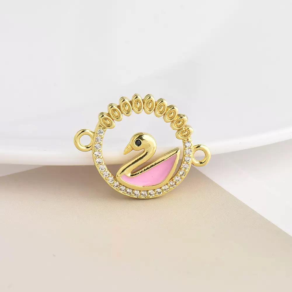 18K Gold Swan Zircon Connector Charm | Elegant DIY Jewelry Making