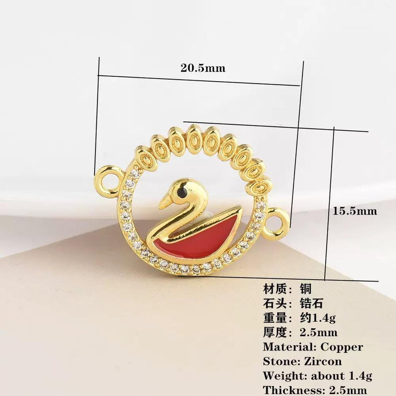 18K Gold Swan Zircon Connector Charm | Elegant DIY Jewelry Making