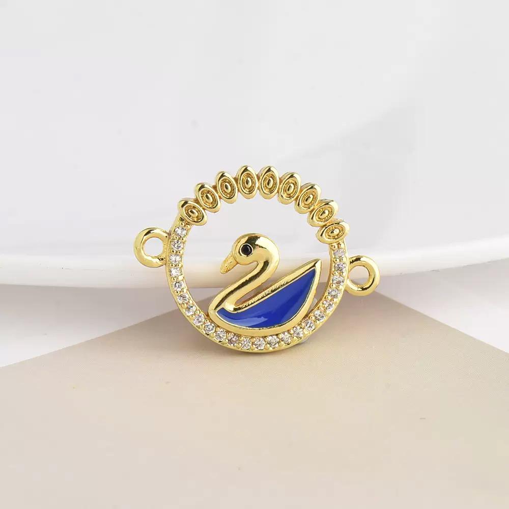 18K Gold Swan Zircon Connector Charm | Elegant DIY Jewelry Making