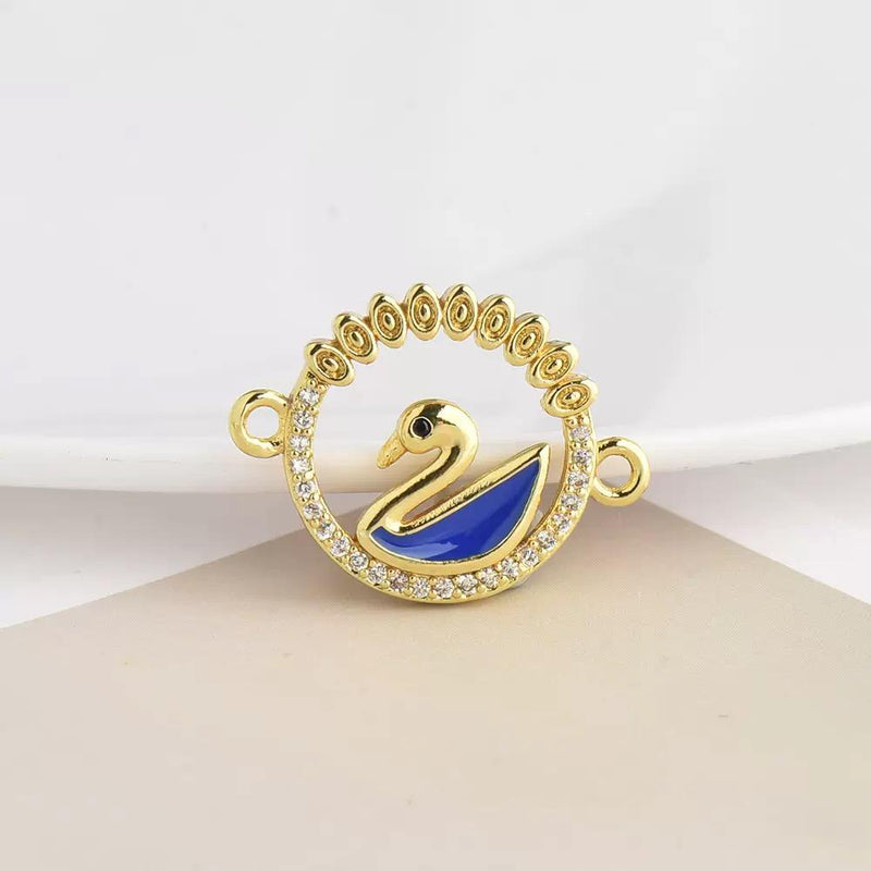 18K Gold Swan Zircon Connector Charm | Elegant DIY Jewelry Making
