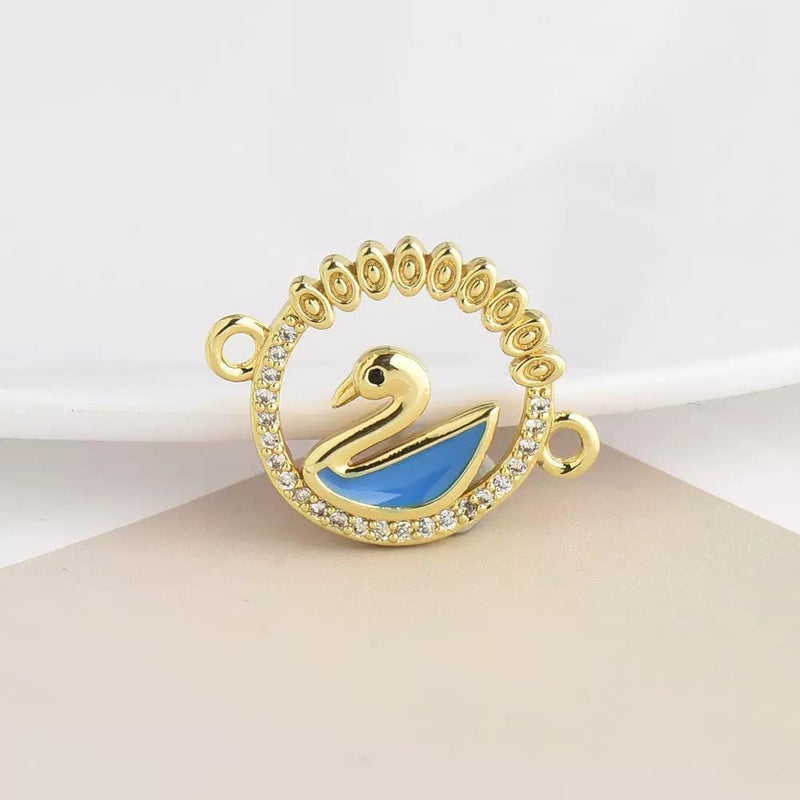 18K Gold Swan Zircon Connector Charm | Elegant DIY Jewelry Making