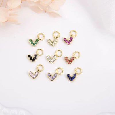 18K Gold Plated Heart Charms | Colorful Zircon DIY Jewelry Charms