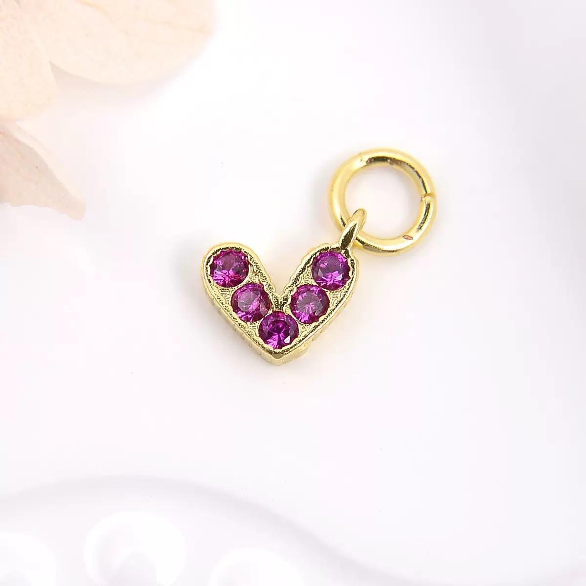 18K Gold Plated Heart Charms | Colorful Zircon DIY Jewelry Charms