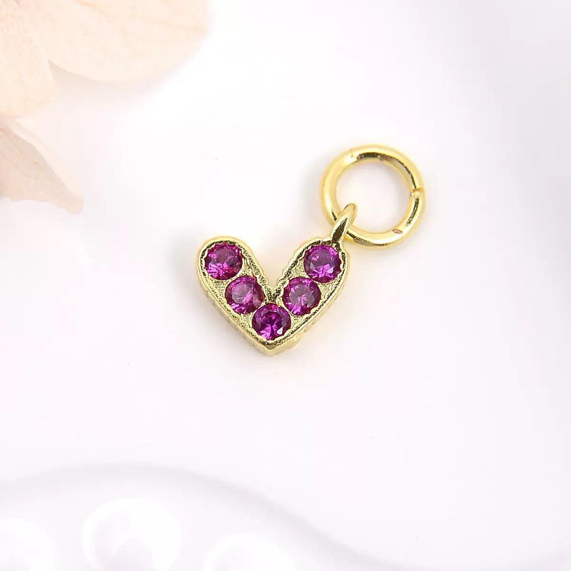 18K Gold Plated Heart Charms | Colorful Zircon DIY Jewelry Charms