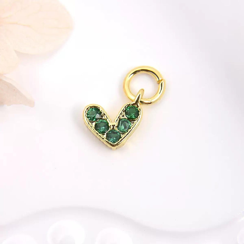 18K Gold Plated Heart Charms | Colorful Zircon DIY Jewelry Charms