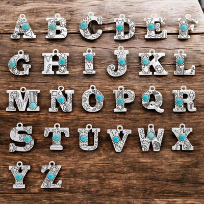 DIY Alphabet Charm Set with Turquoise Accent  | Initial Pendant Charms