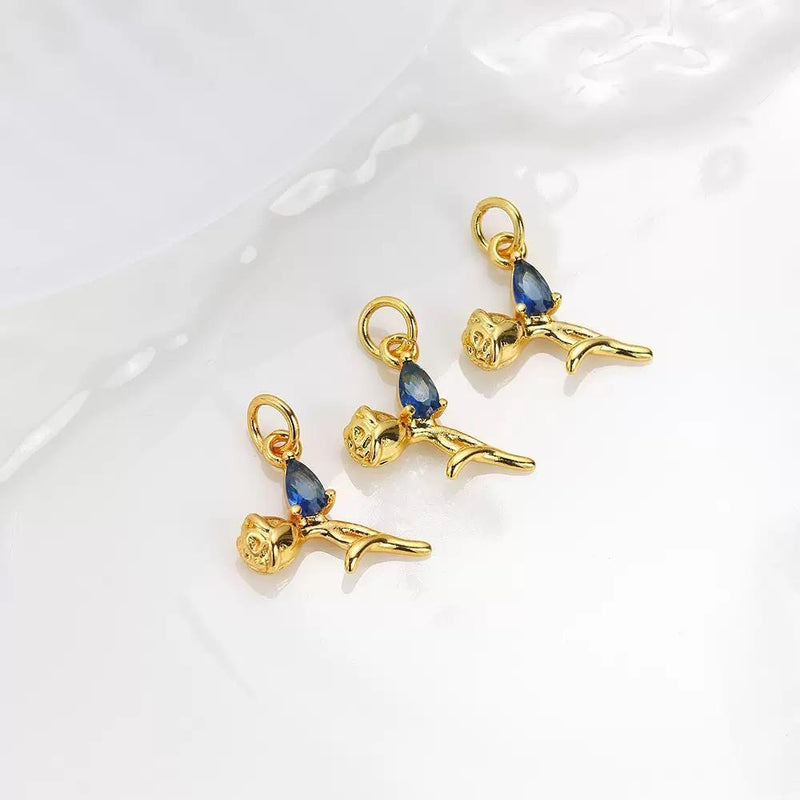 18K Gold Plated Rose Charms | Teardrop Zircon Gem Flower Charm