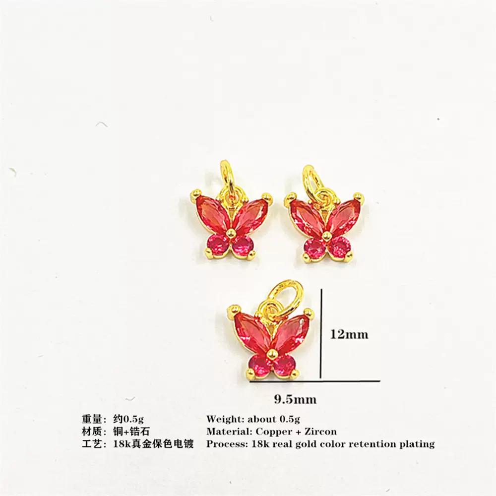 18K Gold Plated Butterfly Charms | Colorful Zircon Butterfly Pendant