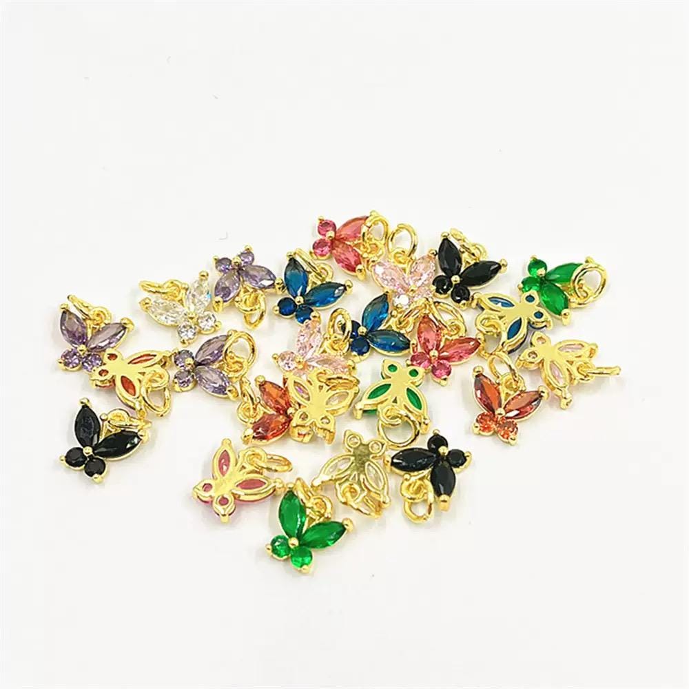 18K Gold Plated Butterfly Charms | Colorful Zircon Butterfly Pendant