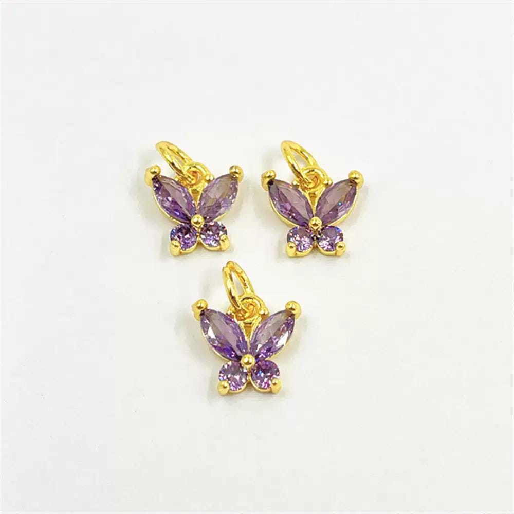 18K Gold Plated Butterfly Charms | Colorful Zircon Butterfly Pendant