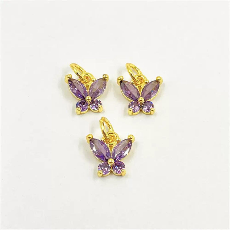 18K Gold Plated Butterfly Charms | Colorful Zircon Butterfly Pendant